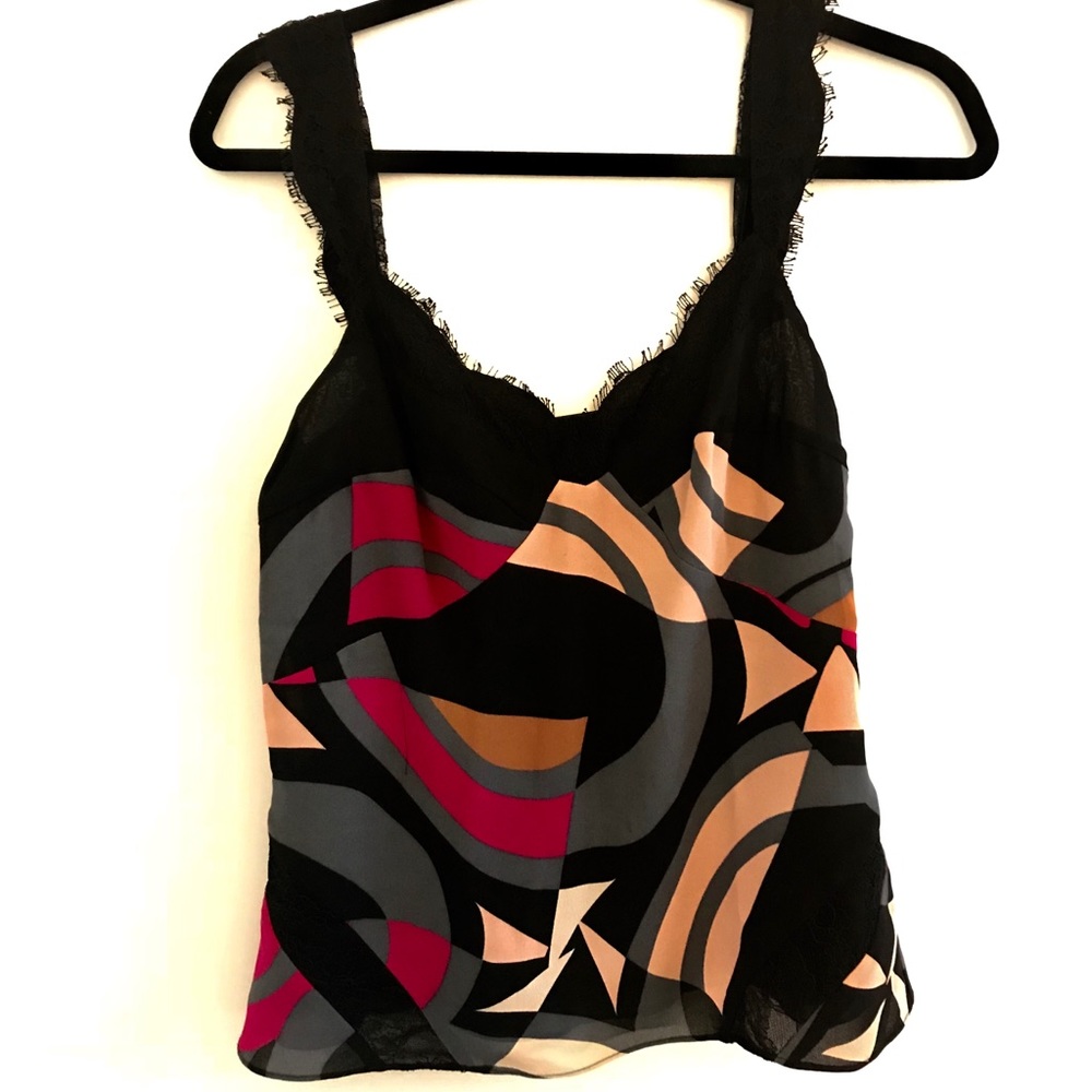 Diane von Furstenberg Color-Block Silk & Lace Top
